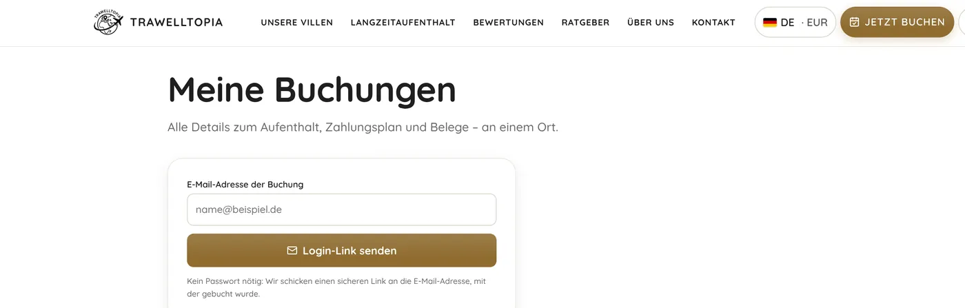 Gäste-Login Meine Buchungen mit E-Mail-Link